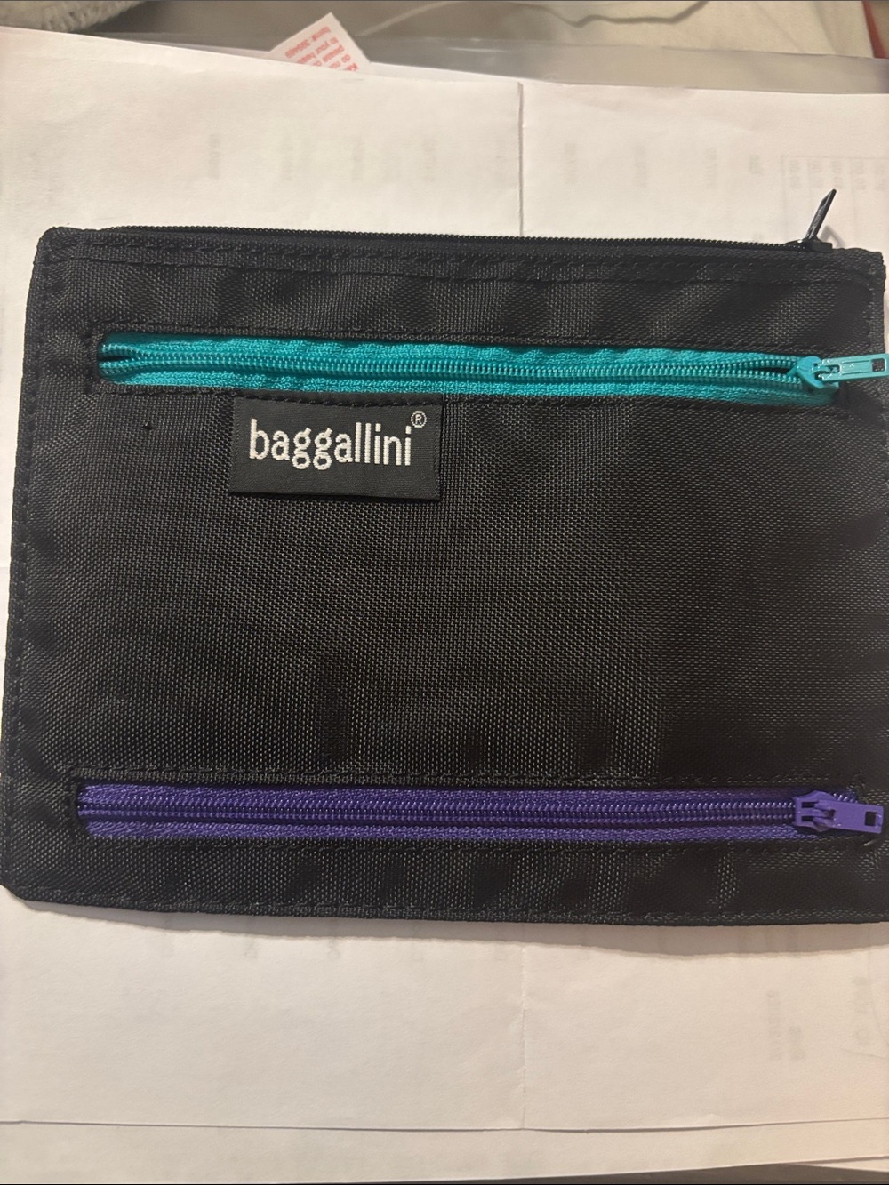 Baggallini Black Nylon Pouch with Teal and Purple Zippers